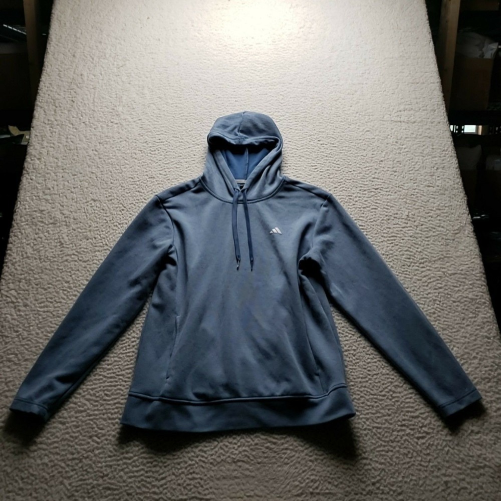 Adidas Hoodie Mens Medium Blue Soft Fleece Pullover Small Logo Athletic Top